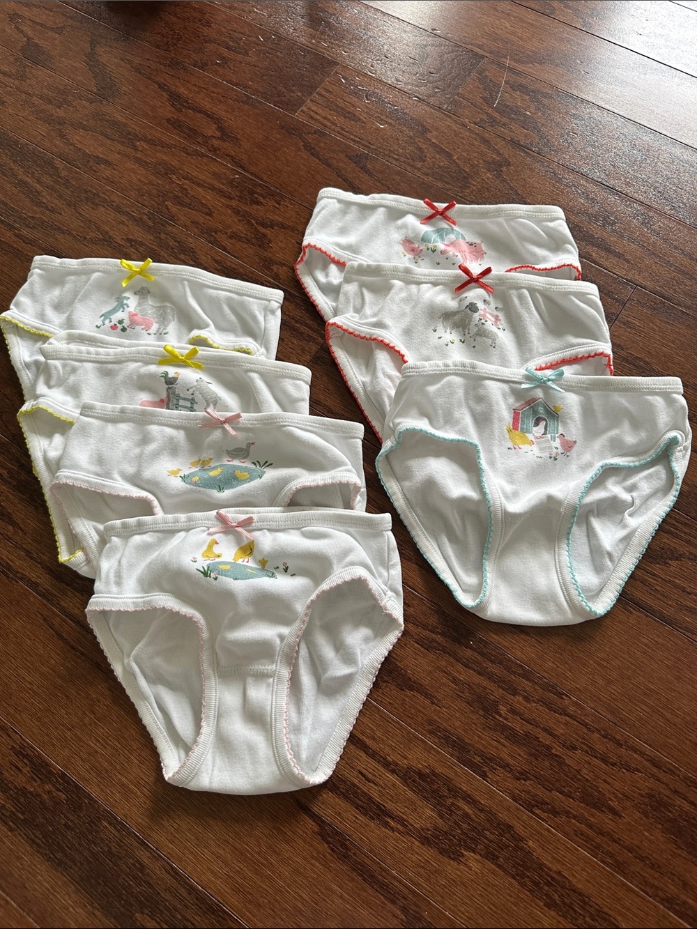 Mini Boden Farmyard Friends White Cotton Briefs Pack with Colofrul Trims